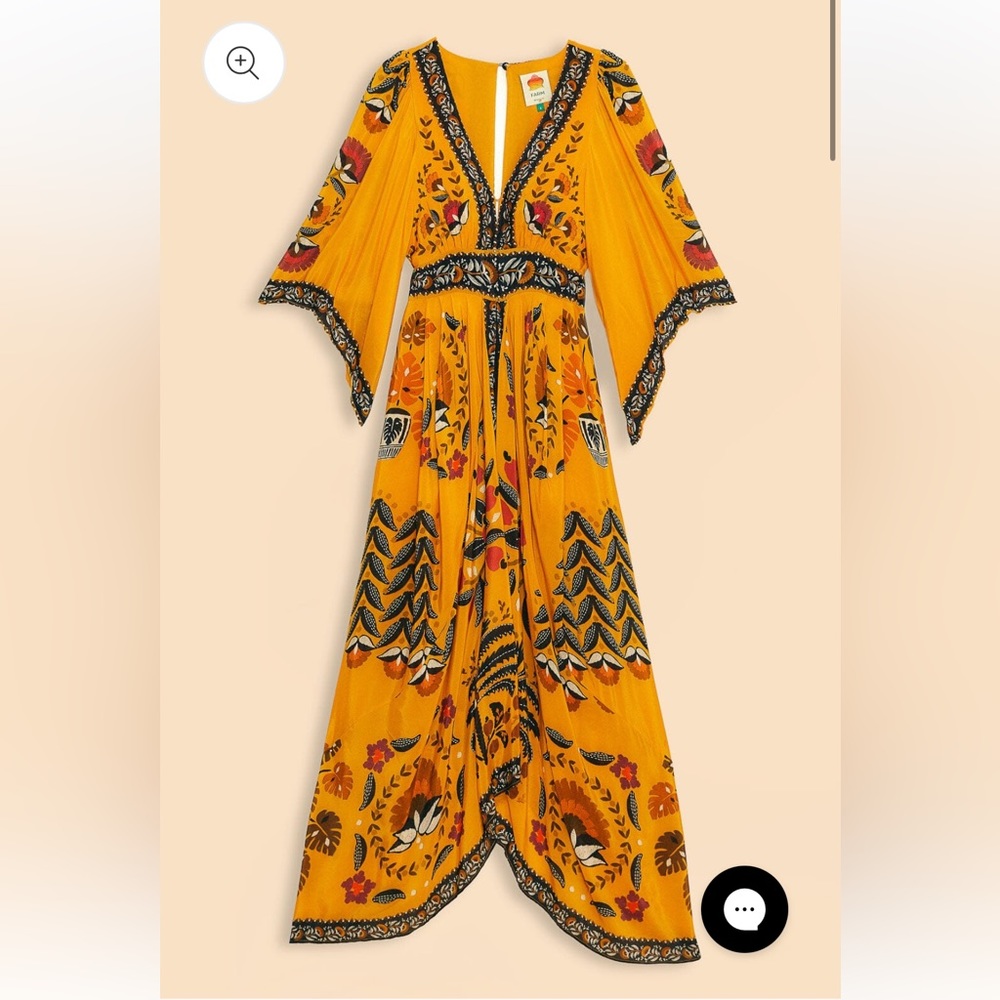 Farm Rio Yellow Tropical Tapestry Kaftan Dress - Picture 4 of 4
